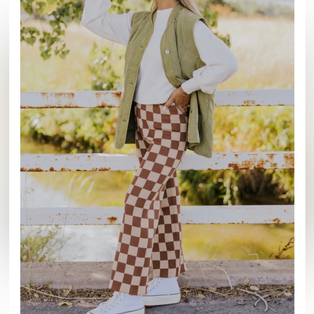 Roolee Checkered Knit Pants Size M NWOT